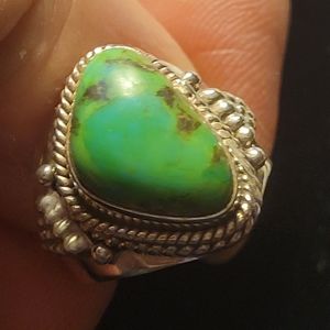 One-of-a-kind green turquoise sterling silver ring
